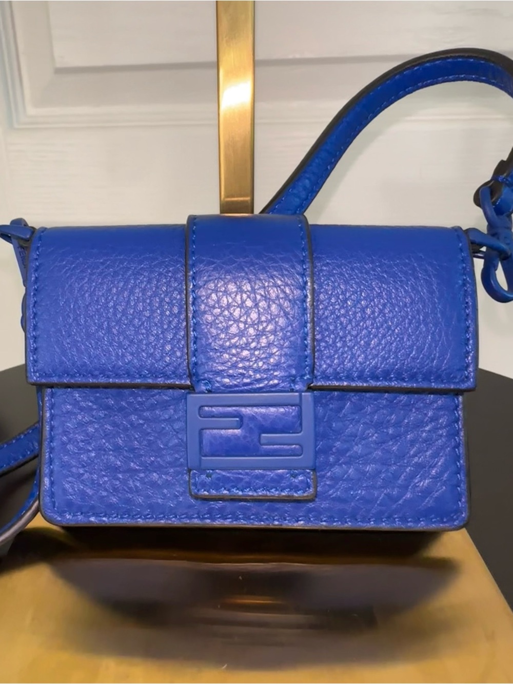 Fendi Cuoio Romano Monochrome Micro Flat Baguette – Royal Blue –Authentic w COA